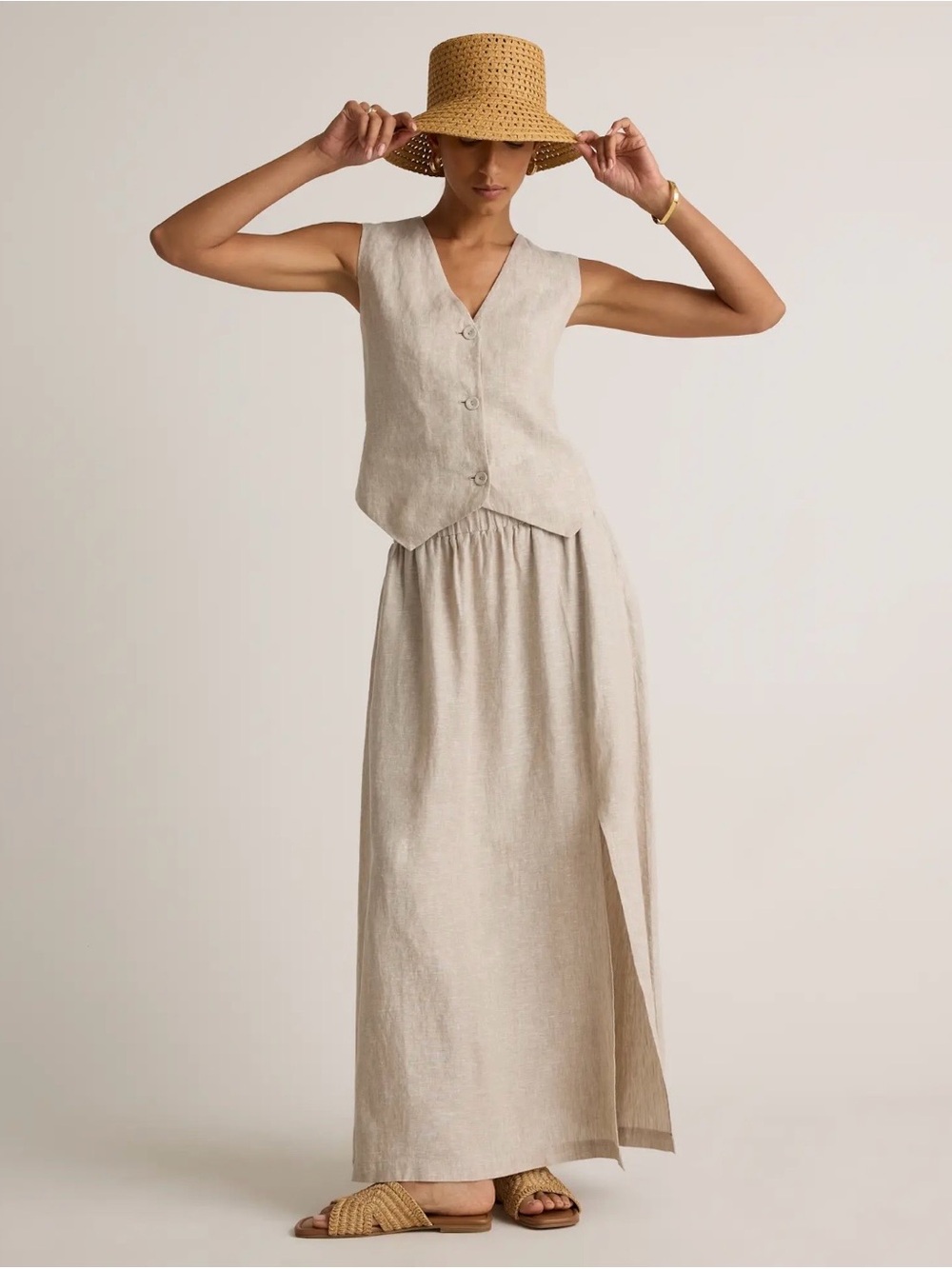 Quince Natural Beige Linen Maxi Skirt with Side Slit - Picture 4 of 7
